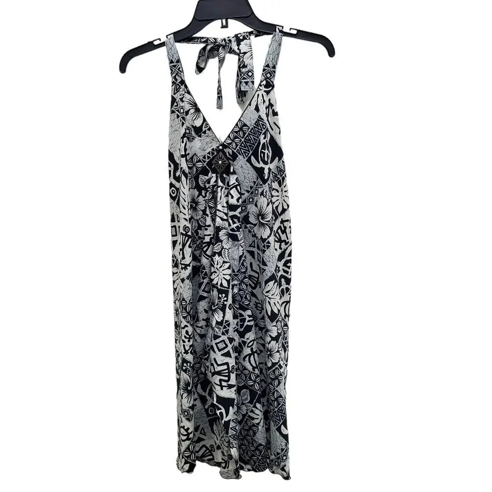 Barefoot‎ Attitude Women's White Black Island Tribal Resort Wear Halter Dress M